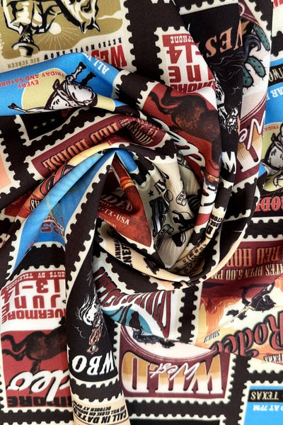 Western Blue Rodeo Horse Stamp Print  Scarf: Multi-Colored