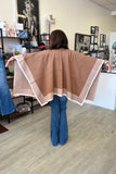 The Q2 Knitted Poncho with Ecru Trim-Brown