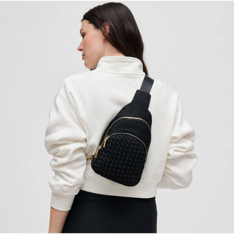 Hailey Woven Neoprene Sling Backpack - Black
