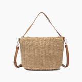 Sunset Straw Bucket Mini Tote Bag: Brown