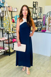 Italian Two-tone Contrast Halter Neck Maxi Dress
