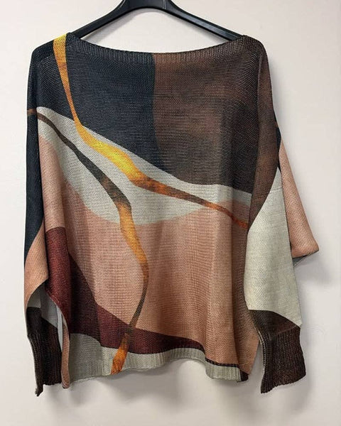 Abstract Wave Printed Sweater - Brown