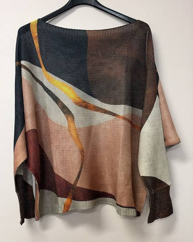 Abstract Wave Printed Sweater - Brown