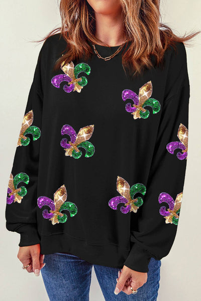 Sequin Mardi Gras Graphic Sweatshirt