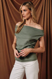 Wide Neck Pleated Knit Top