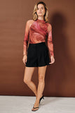 Tie Dye Print Sheer Mesh Mock Neck Top