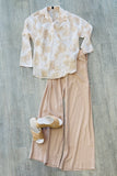 Ruffled Waist Washed Linen Cotton Wide-Leg Pant