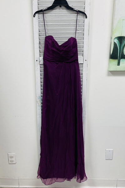 Amsale Silk Chiffon Strapless Evening Gown - Eggplant