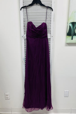 Amsale Silk Chiffon Strapless Evening Gown - Eggplant