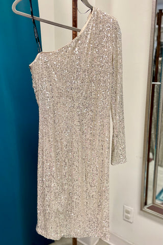 Vince Camuto Sequin One Long Sleeve Party Cocktail Dress - Silver