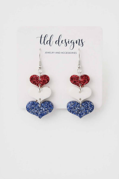 USA sweethearts glitter heart earrings