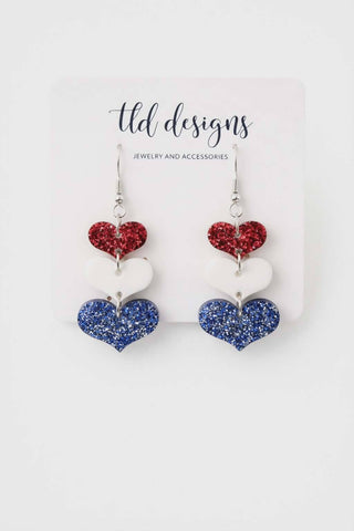USA sweethearts glitter heart earrings
