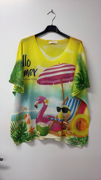 Hello Summer Beach Print Italian Sweater