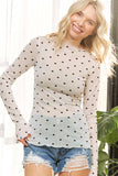 Mesh Heart Flocking High Neck Long sleeved Shirt