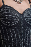 The Q2 Beaded Party Bodysuit - Black