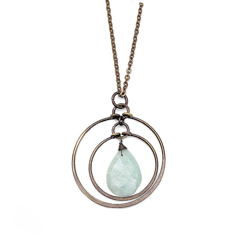 Banjara Collection Necklace - Brass Rings and Amazonite