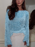 Elegant Chic Sequins Hollow Knit Blouse