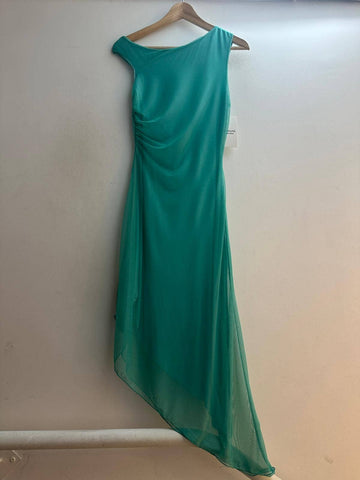 Italian Long Fitted Asymmetrical Neck Mesh Dress