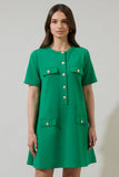 Miliana Button Shift Mini Dress - Kelly Green