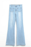 Q2 Skinny Light Wash Flare Jeans With Front Pockets- Blue