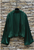 Italian Satin Blouse w/ Flowy Sleeves and Gathered Hem