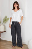 Venti6 Chambray Drawstring Pinstripe Wide Leg Pants