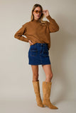 Pocket Detail Stretch Denim Mini Skirt- Denim