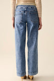 The Q2 Wide Leg Jeans with Gold Button Details - Blue