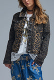 The Q2 Leopard Print Denim Jacket - Brown
