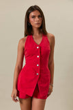 Vest-Style Romper with Micro Shorts- Red