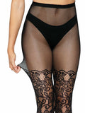 Drew Floral Vine Fishnet Tights: Black / One Size