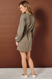 Burgundy Crew Neck Drawstring Waist Mini Dress