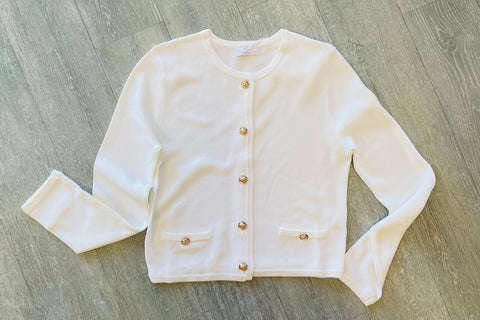 The Q2 Cardigan with Gold Buttons - White