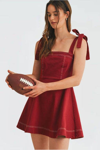 Game Day Strap Tie Flowy Mini Dress
