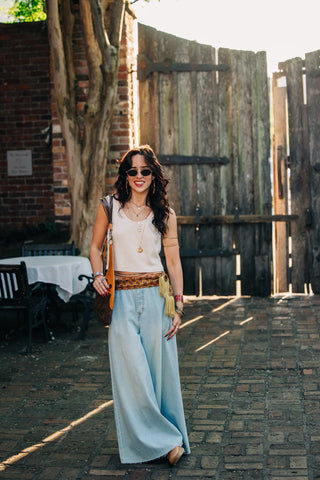 Bell Jar Denim Drawstring Waistband Wide Leg Pants