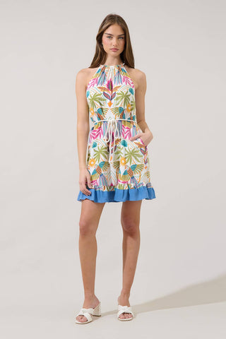 Malena Halter Ruffle Mini Dress Tropical