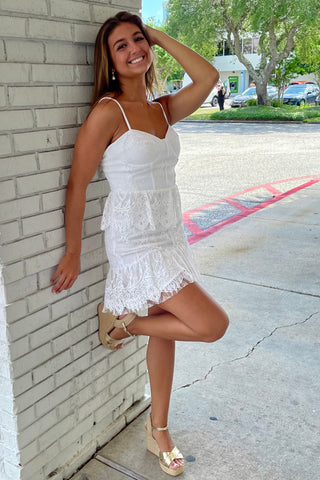 Morgan & Co Bustier Lace Dress - White