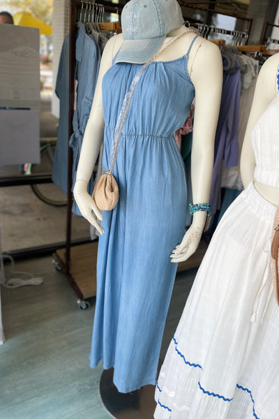 Q2 Tencel Denim Jumpsuit with Elastic Waist - Blue