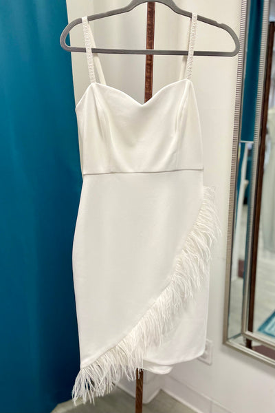 Aqua Faux Feather Trimmed Cocktail Dress - Gardenia