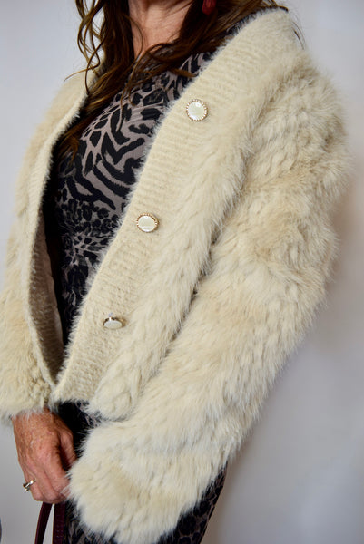 The Q2 Cropped Fine Fur Jacket- Beige
