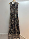 Mesh High Neck Sleeveless Leopard Printed Maxi Dress