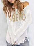"Beach" V-Neck Hollow Knit Sweater