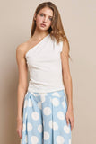 Solid One Shoulder Pleated Top- Sky Blue