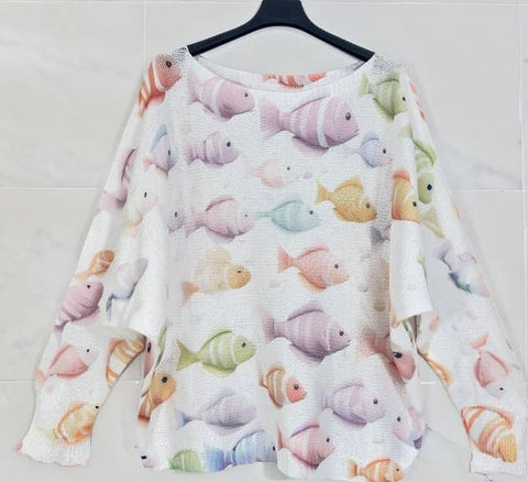 Italian Knit Printed Fish Sweater