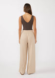Ruffled Waist Washed Linen Cotton Wide-Leg Pant