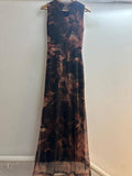 Mesh Fall Floral Printed High Neck Printed Maxi Dress