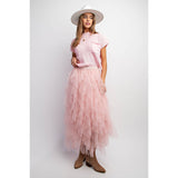 Cascading Tulle Mesh Layered Midi Skirt