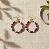 Aasha Patriotic Small Bead Hoop Kantha Handcrafted Earrings