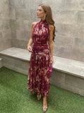 Italian High Neck Ruched Mesh Dress