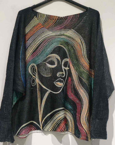 Colorful Face Round Knit Printed Sweater